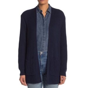Madewell 100% Cotton Nolan Open Front Longline Cardigan Sweater Small Navy Blue